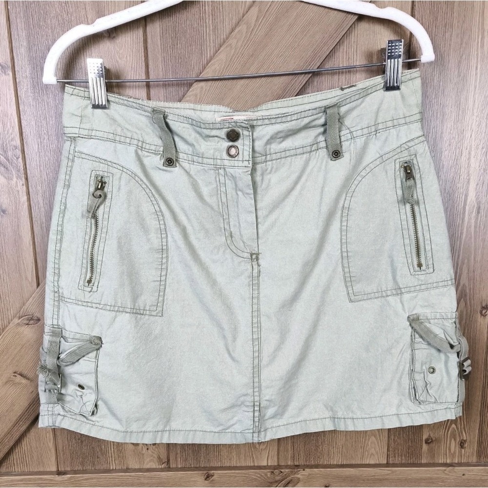 Y2K Cargo Skort Sage Green Utility Mini Skirt Built In Shorts Size 6